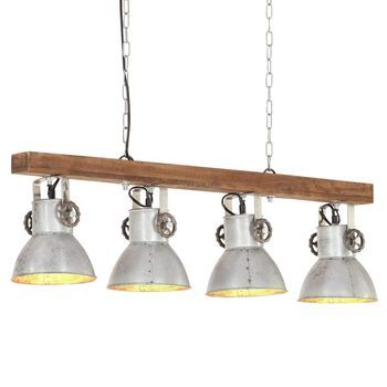 Vidaxl Lámpara De Techo Industrial Madera De Mango Plateado E27
