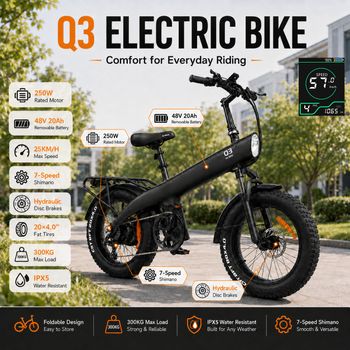 Bicicleta Eléctrica HX Q3 para Adultos, Batería Extraíble de 48V 20Ah, Frenos de Disco Hidráulicos, Alto Torque de 115Nm, Neumáticos Gruesos de 20x4 Pulgadas, Carga Máxima de 300kg, Uso para Carga y