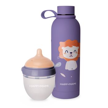Pack termo y biberón personalizado Happymami Violeta Seda