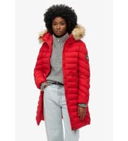 superdry para mujer w5011789a abrigo de largo medio con capucha y ribete de pelo sintetico fuji rojo xs casual poliester reciclado sos
