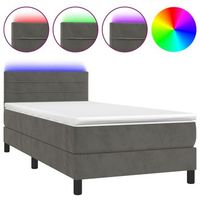 estructura de cama led con cabecero con somier colchon 90x190cm tela terciopelo gris oscuro tdl0208260