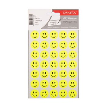 Tanex - Pegatinas de cara sonriente pequeñas de color amarillo neón (2 x 35 unidades)