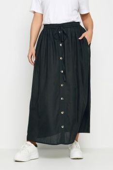 Yours Falda Larga De Cambray Negra Con Botones, Mujer Curvy Y Tallas Grandes, Yours