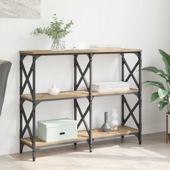 Mesa Consola - Mueble De Entrada - Madera Y Acero - Roble Artesanal (100x28x80.5cm)