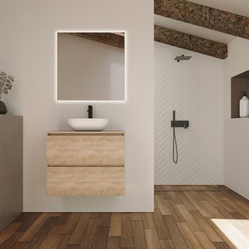 Conjunto De Baño Kaji | 80 Cm Bardolino | Dos Cajones | Lavabo Sobre Encimera | Mueble Montado | No Incluye Espejo | Alday