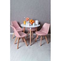 conjunto mesa tower redonda 80 cm blanca y pack 4 sillas synk basic - rosa