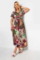yours vestido largo granate y verde de hojas de palmera mujer curvy y tallas grandes yours