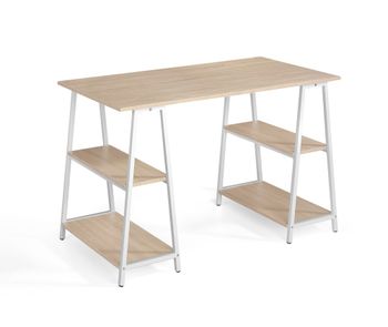 Mesa de escritorio melamina roble patas blancas 76x120x60 cm