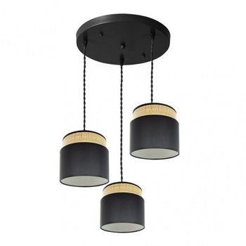FABRILAMP Plafon negro/Natural 3 colgantes modelo Kandy