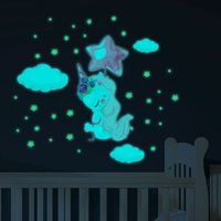 vinilo fosforescente unicornio volador  110 estrellas - adhesivo de pared - revestimiento sticker mural decorativo - 40x30cm