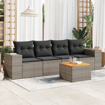 Conjunto De Sofás Jardín Con Cojines 5 Uds | Mueble Jardin Mesa Y Sillas Ratán Sintético Gris Cfw369154