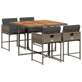 Set Comedor De Jardín 5 Piezas | Muebles De Jardín Con Cojines Ratán Sintético Gris