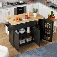 isla de cocina movil con ruedas encimera plegable 1325  4470  90 cm negra