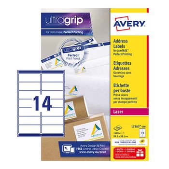 Avery L7163-100 Etiquetas A4 99,1 x 38,1 mm — 14 por hoja | Pack 100 hojas