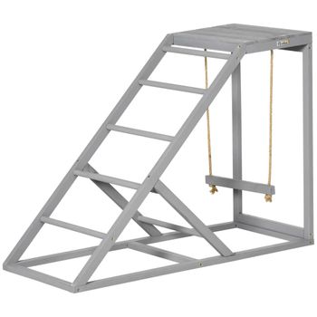 PawHut Percha de madera para gallina, área de juegos de madera para gallinas con columpio, escalera y plataforma, 96 x 40 x 71 cm, gris   Aosom España
