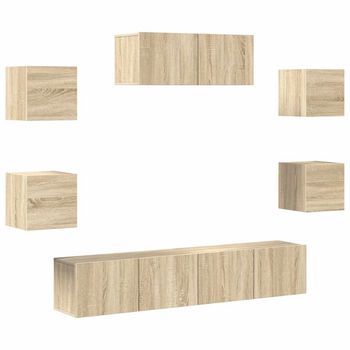 Set De Muebles Para Tv | Mueble De Salón | Gabinete De Tv 7 Pzas Madera Contrachapada Roble Sonoma