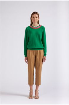 jersey con pasamanería en el escote green s