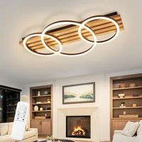 plafones led 46w madera 3 anillos moderna regulable con mando 70 cm zmh