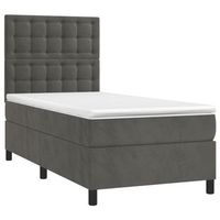 estructura de cama led con cabecero con somier y cubrecolchon 100x200 cm tela de terciopelo gris oscuro tdl0207744