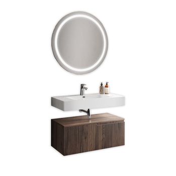 Mueble de baño 3 piezas en mdf roble oscuro