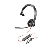 HP Poly Auriculares monoaurales Poly Blackwire 3310 con certificaciÃ³n Microsoft Teams USB-C + Adaptador USB-C/A