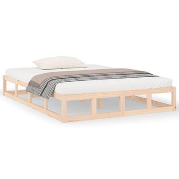 Cama Matrimonial | Cama Para Adultos | Estructura De Cama Doble De Madera Maciza 140x190 Cm