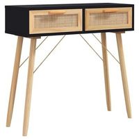 mesa consola madera pino maciza ratan natural negro 80x30x75 cm vidaxl