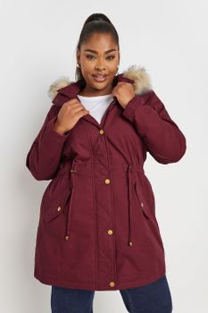 Yours Abrigo Parka Rojo Frambuesa Con Capucha , Mujer Curvy Y Tallas Grandes, Yours
