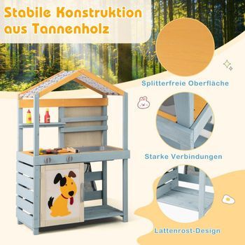 Cocina Infantil De Barro 2 En 1 Cocina Infantil De Exterior De Madera Con Bolsa Y Cestas 75 X 34 X 111 Cm Multicolor