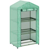 outsunny invernadero de jardin de 3 niveles puerta enrollable marco de metal cubierta de pe anti-uv 69x49x125 cm verde