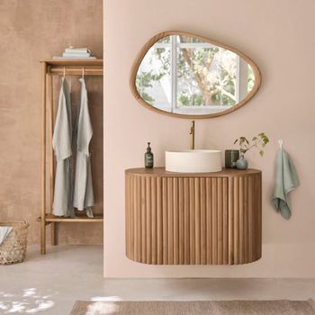 Mueble de baño suspendido de teca maciza de 90 cm