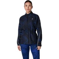 asics road lite-show packable chaqueta para correr mujeres-negroazul oscuro
