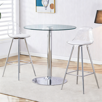 Set De Bar - Mueble De Comedor - Vidrio Y Metal - Transparente Y Plata (89x89cm)