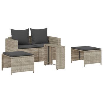Set De Muebles De Jardín 5 Uds | Conjunto De Comedor | Conjunto De Descanso Y Cojines Apilables Gris Claro