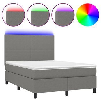 Cama Box Spring Colchón Y Luces Led Tela Gris Oscuro 140x190 Cm Vidaxl