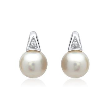 14 quilates pendientes oro blanco perla 2 diamantes