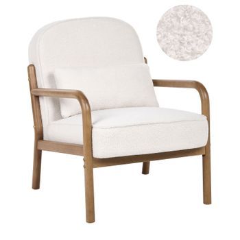 Sillón De Estilo Moderno De Mediados De Siglo Estructura De Madera Tapizado De Bouclé Blanco Crema Selde