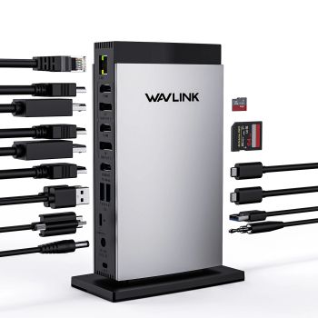 WAVLINK 15 en 1 estación de acoplamiento USB-C DiskplayLink con 3*HD 2DP RJ45 Gigabit Audio/Mic SD/TF 5 puertos USB 130W