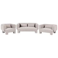 conjunto de sala de estar sofa sillon tapizado de tela con textura aterciopelada patas cilindricas estilo organico beige oscuro hogbo