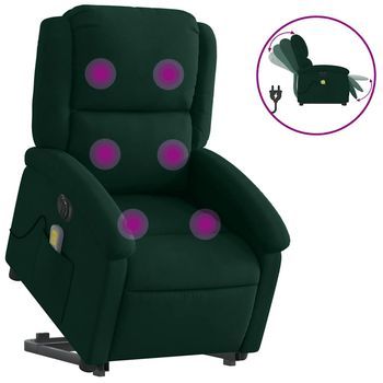 Sillón De Salón | Silla | Sillón Masaje Reclinable Elevable Terciopelo Verde Oscuro