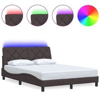estructura de cama con led sin colchon marron oscuro 140x200 cm