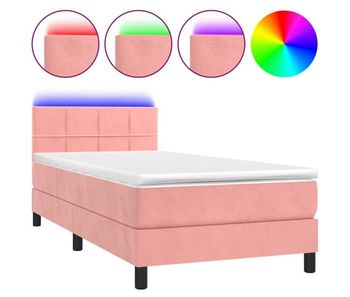 Cama box spring colchón y led terciopelo rosa 100x200 cm bloques con cuadros