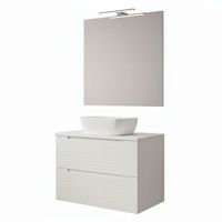 kibath mueble de bano con lavabo espejo y aplique led boreal 60x45 cm sobre encimera acabado blanco mate 2 cajones suspendido