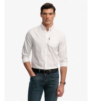 Superdry para hombre. M4011210A Camisa Essentials Oxford blanco (XL), Casual, Algodón, Manga larga