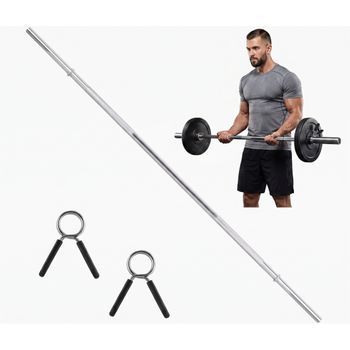 Barra De Musculación De Acero Cromado  Con Cierres De Seguridad, 30mm 150cm Recta