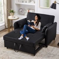 sofa cama de 2 plazas con respaldo regulable en 3 posiciones - 122 x 83 x 82 cm - piel sintetica - con funcion dormir - negro