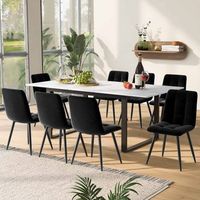 conjunto comedor - mesa y 8 sillas - mdf y terciopelo - blanco y negro 140180x80x75cm