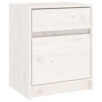 Mesita De Noche | Mesa Auxiliar | Mesilla Madera Maciza De Pino Blanca 40x31x50 Cm