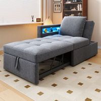 sofa cama 3 en 1 de lino respaldo ajustable led usb-c ideal para espacios pequenos gris