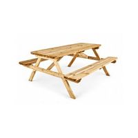 jardin202 - mesa de picnic para 6-8 adultos  resistencia  comedero de madera para exterior  bancos abatibles  180 x 166 x 76 cm   natural  natural